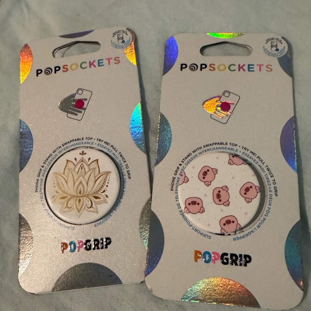 PopSocket PopGrip - White with Gold Lotus & White with Pink Piglet Designs